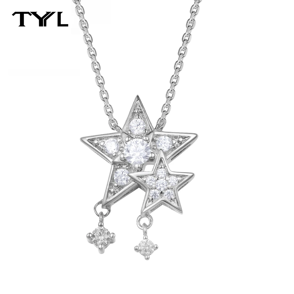

TYYL White Zirconia Twin Star Pendant Necklace Diamond Tassel Chain for Women Girls Trendy Neck Collar Accessories Jewelry Gifts