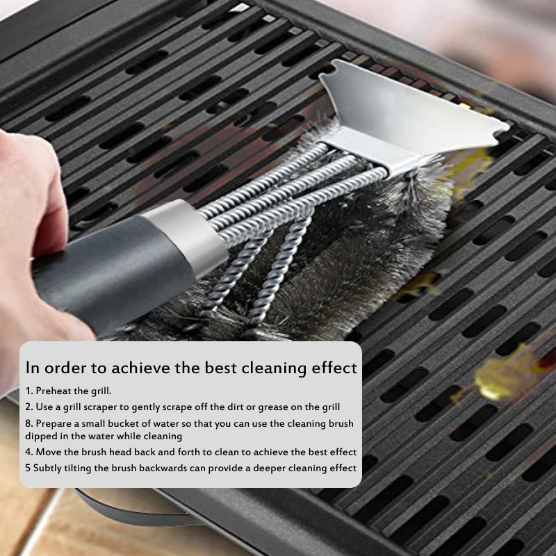 Grill Cleaning Brush BBQ Tool Grill Brush 3 Stainless Steel Brushes In 1 Cleanin Bbq Accessories Best Cleaner Barbecue