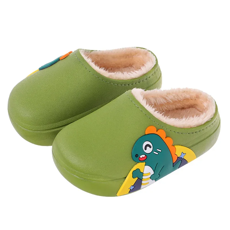 New Children's Cotton Shoes Waterproof Cute for Both Boys and Girls Autumn and Winter Indoor with Plush Warm Cotton Slippers