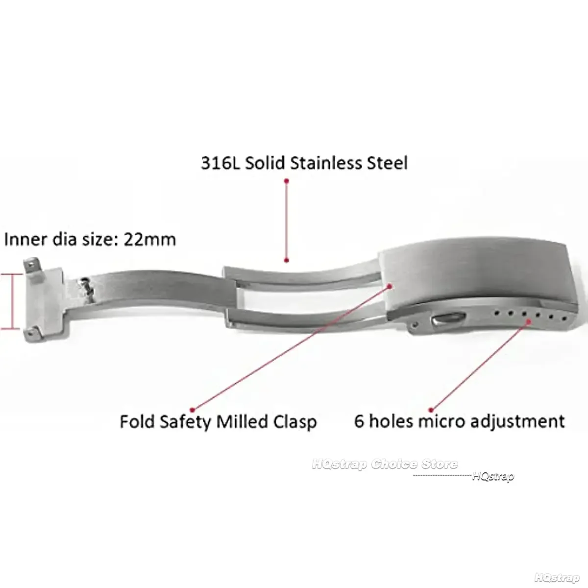 Extended Fold Solid Watch Buckle for Seiko 18mm 20mm 22mm Silver Double Push Safety Milled Clasp Stainless Steel Watchband Clasp