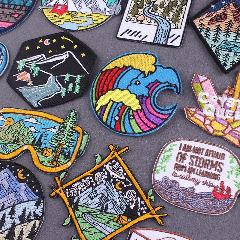 Camping Adventure Patches For Clothing Sticker DIY Mountain Travel Badge Embroidery Patch Iron On Patches On Clothes Stripes