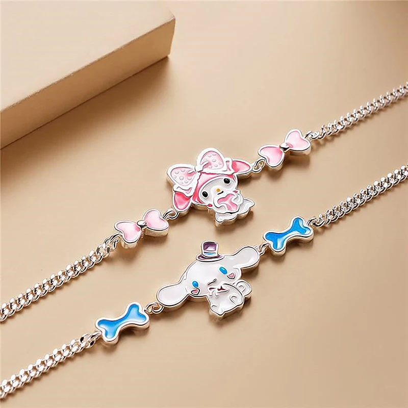 Kawaii Sanrio Cinnamoroll My Melody Enamel Bracelets Cute Link Chain Bracelets Aesthetic Bracelet For Women Girls Jewellery