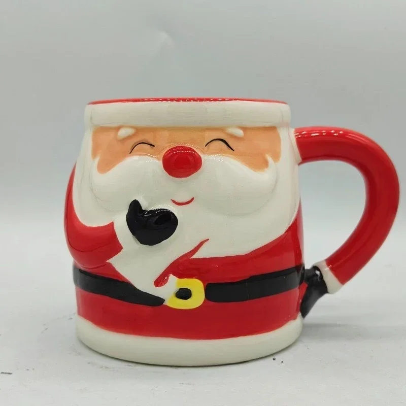 New Home 3D Santa Hand-Painted Ceramic Mug Christmas Holiday Gift With Handgrip Coffee Milk Tea Gift Box Cartoon Xmas Gift Mugs