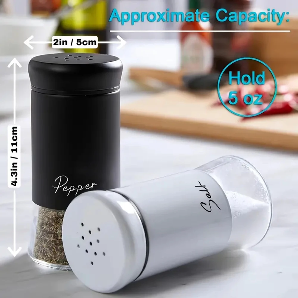 2pcs Salt Pepper Glass Shakers Set Stainless Steel Seasoning Bottle Multipurpose Condiments Salt Spice Jar Kitchen Accessories