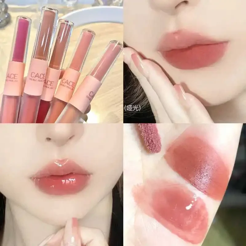 Matte Velvet Sexy Red Tint Double Head Lip Gloss Liquid Lipstick Waterproof Lipgloss Lasting Lip Glaze Korean Makeup Cosmetics