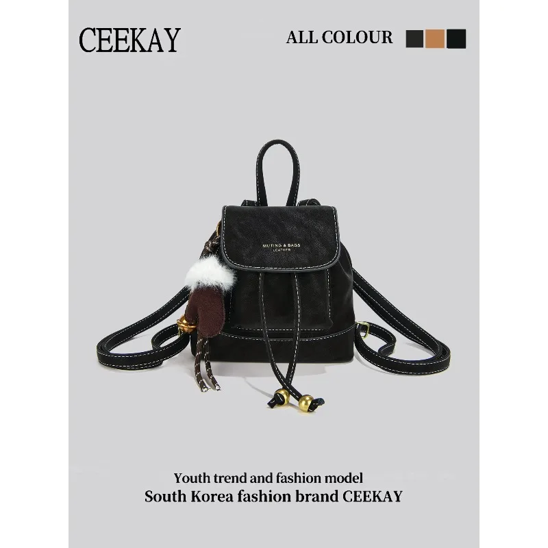 

2026 New CEEKAY Mini Drawstring Backpack, Cute Shoulder Bag with Glove Pendant & Bell Decor, Versatile Crossbody Bag for Women