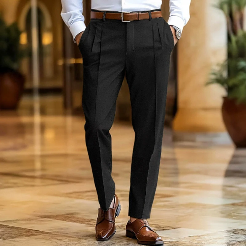 Pantaloni dritti larghi da uomo per il tempo libero quotidiano Pantaloni da abito pieghettati casual in tinta unita autunnali per pantaloni alla moda primaverili da uomo