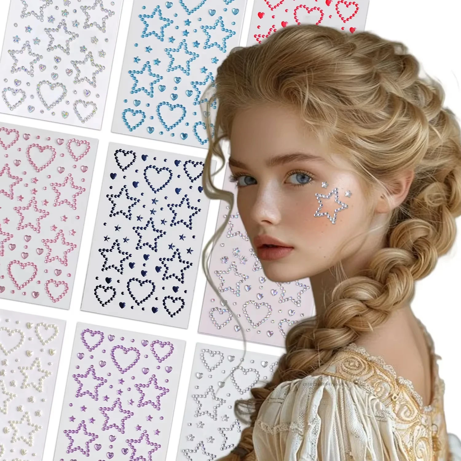 

Face Diamond Water Drops Rhinestone Gem Sticker Crystal Sticker Body Makeup heart Sticker DIY Festival Wedding Party Decoration