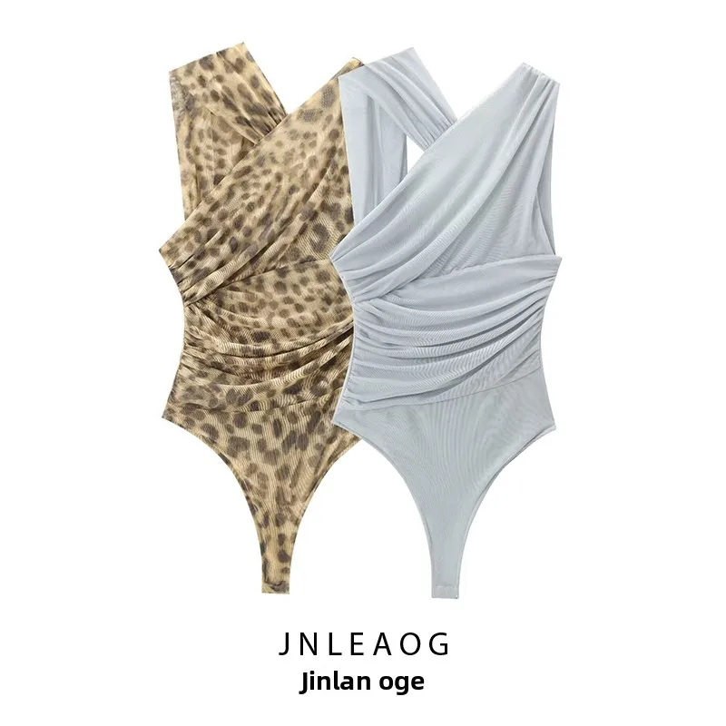 春の新作レディースファッション非対称プリーツ装飾シルクネット JNLEAOG ワンピーススーツポリエステル繊維ショートパンツ