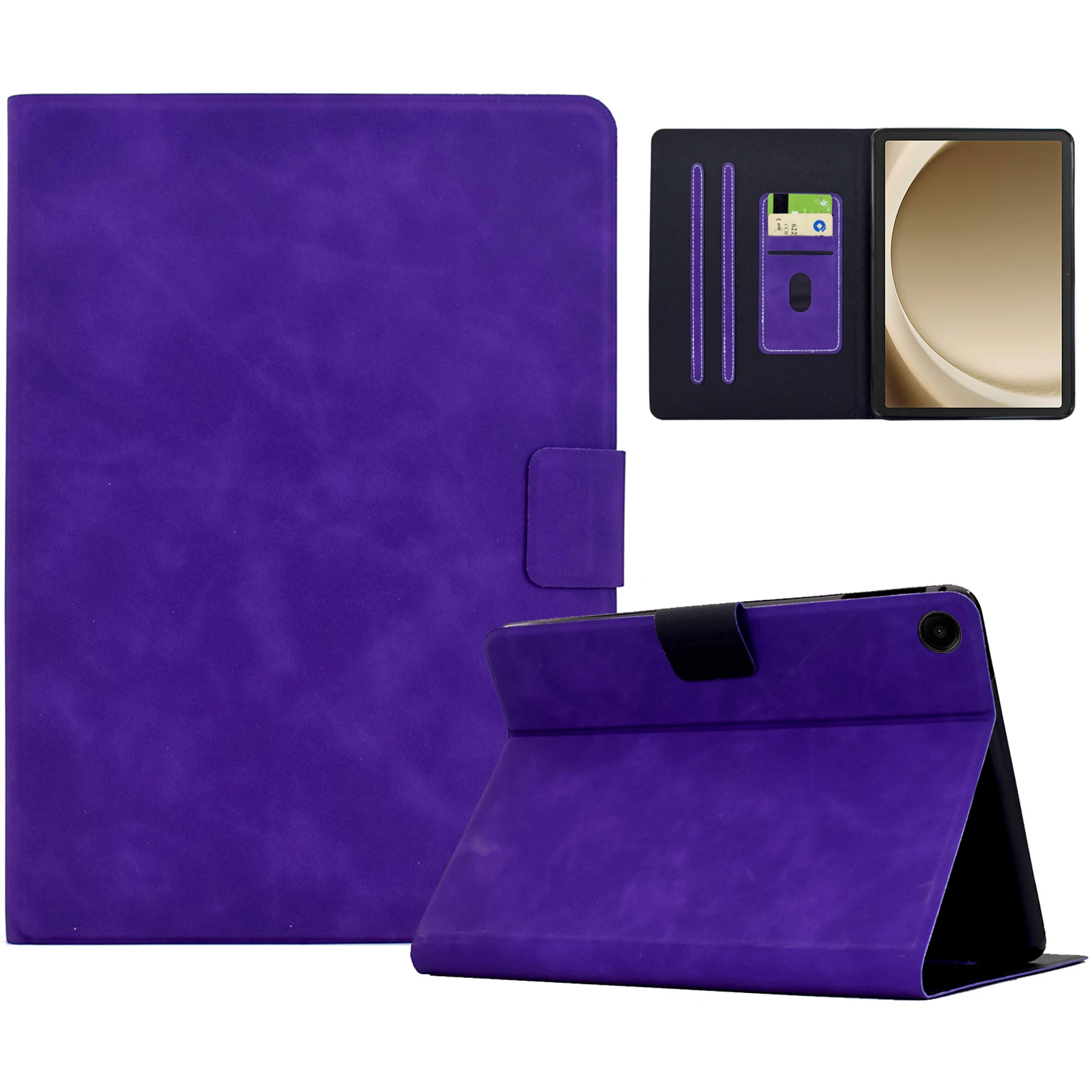 

For Samsung Galaxy Tab A9+ Case PU Leather Tablet Cover with Card Slots - Purple