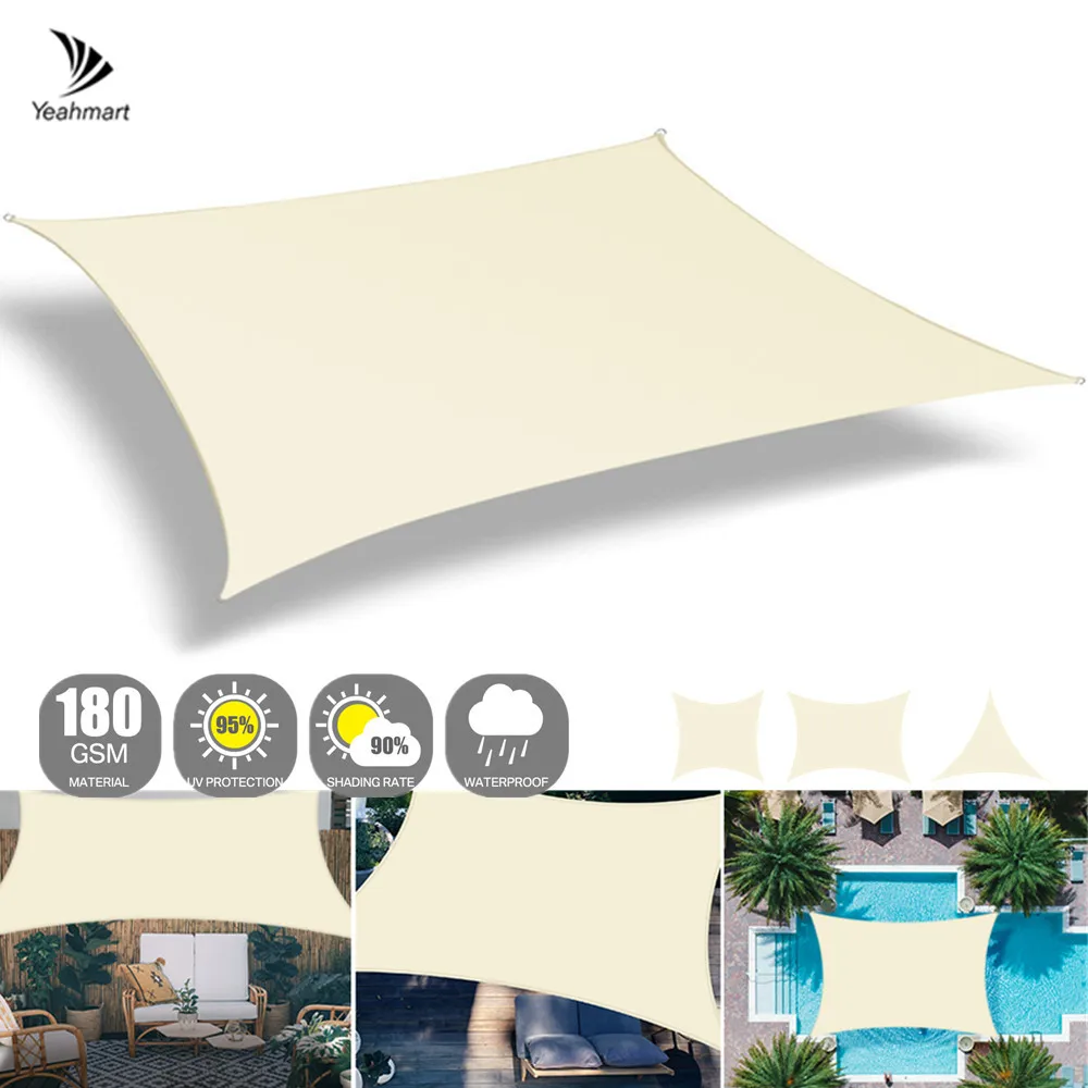 Beige Sun Shade Sail Rectangle Triangle Canopy Awning Cloth Screen UV Block Heavy Duty Commercial Graden Outdoor Patio Carport