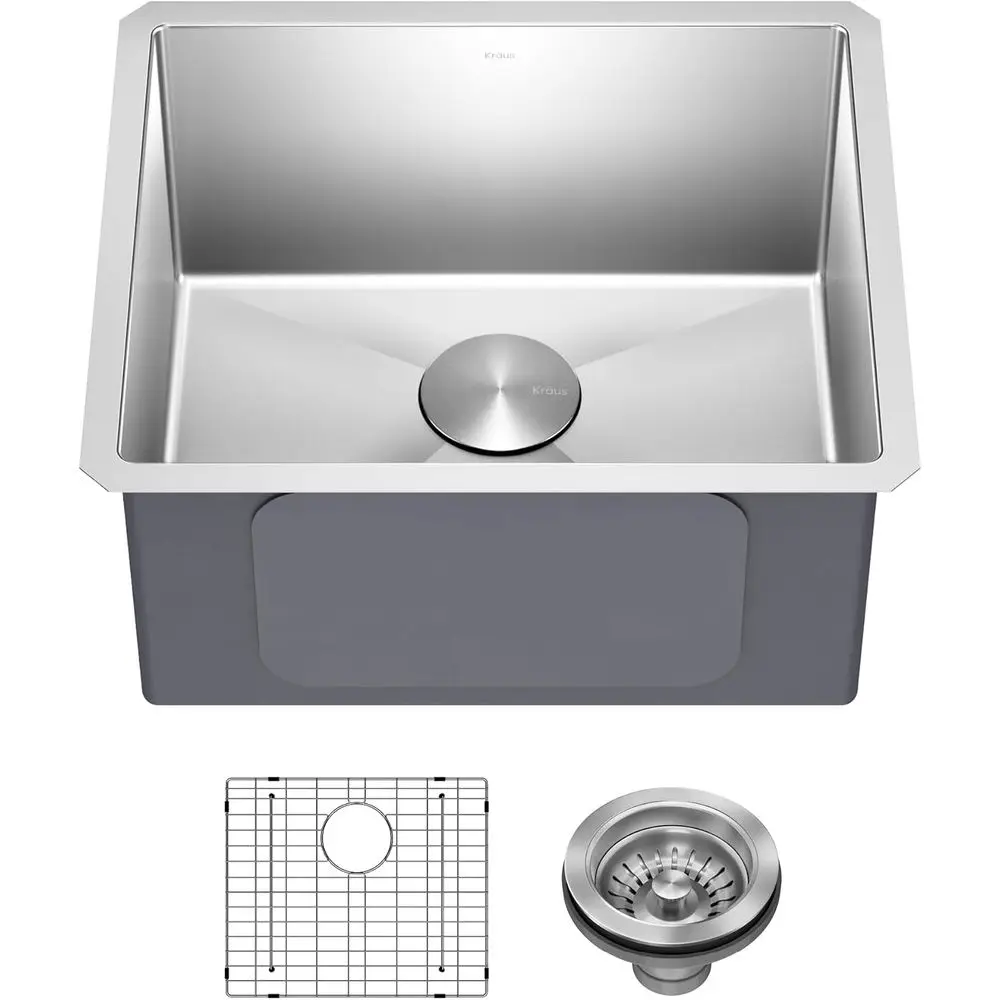 KHU101-21 Stant PRO 16 Gauge Einbauspüle-Set (4-teiliges Paket: Spüle, Bodengitter, Abflussanlage, Küchentuchhalter), 21 Zoll