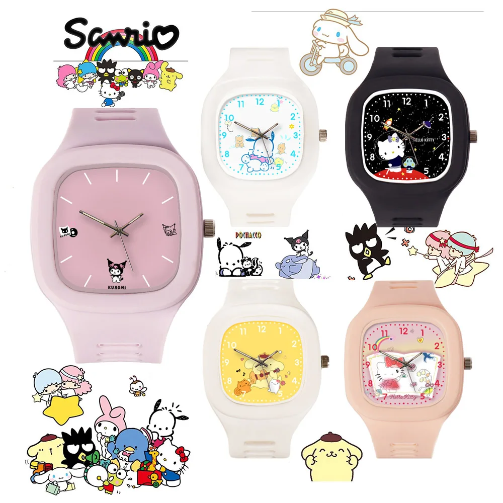 Sanrio Silicone Square Watch Hellokitty Kuromi Cinnamorol Kawaii Anime Wristwatch Cute Cartoon Student Watch HolidayGift for Kid