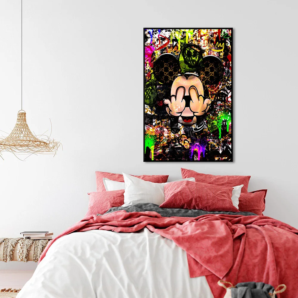 ملصق ديزني ميكي ماوس ، فن حائط جرافيتي في الشوارع ، طباعة لوحة قماشية ، صورة بوب لغرفة المعيشة ، المنزل ، ديكور البار