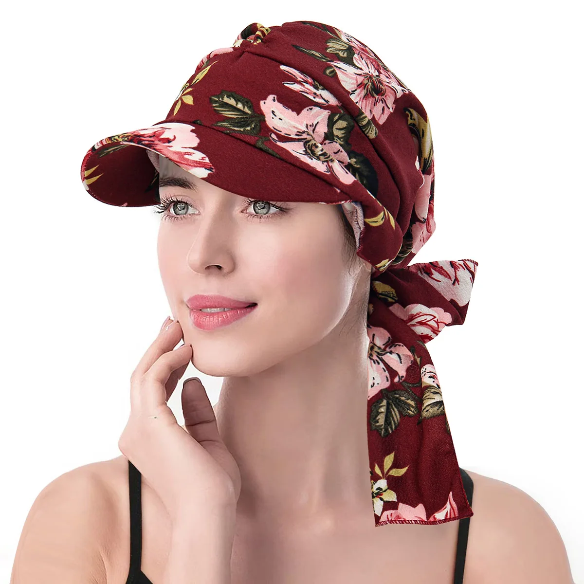 Women Muslim Hijab Caps With Brim Print Turban Bonnet Ladies Headscarf Hat Wrap Hair Can Be Hidden Behind The Hat