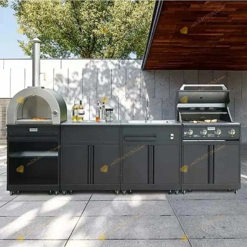 Outdoor Kitchen For Grill Pizza Oven Garden Furniture Set Black Stainless Steel Outdoor Bbq Corner Kitchen Cabinet W image 7