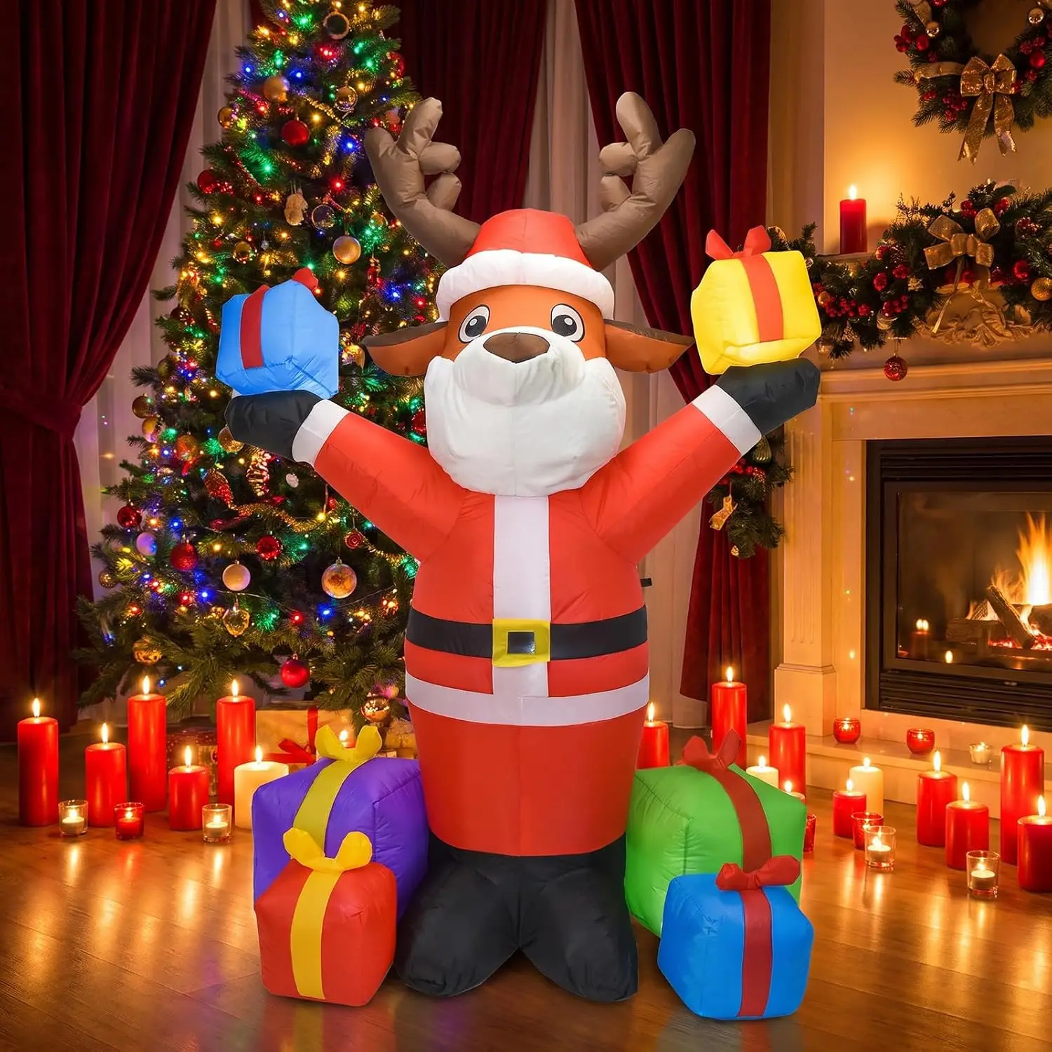 210CM Light-Up Christmas Reindeer Inflatable, Weather-Resistant Outdoor Blow-Up Decoration with Secure Anchoring for Festive Yard & Garden Display,New Years Party Supplies