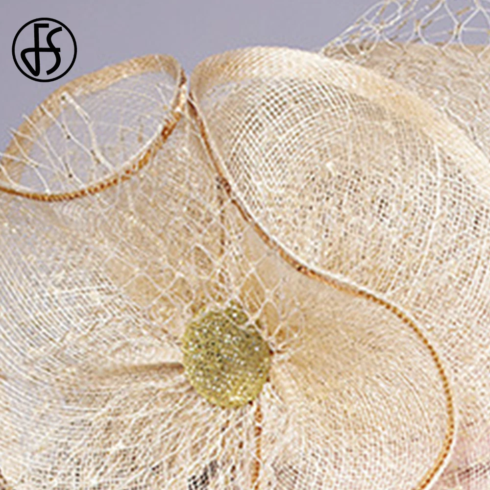 FS Luxury Woman Hat Wedding Ceremony Elegant Church Apricot Kentucky Headdress Ladies Horse Racing Festival Small Top Cap