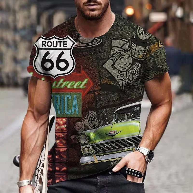 

Летняя винтажная мужская футболка с принтом Route 66, американский западный ковбойский женский ковбойский костюм с короткими рукавами, мужская одежда большого размера, топы, детская футболка Y2k