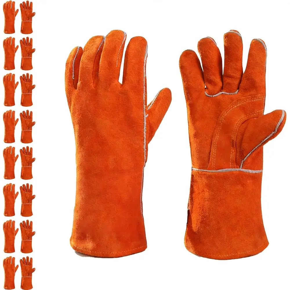 Guantes de soldadura de cuero resistentes al calor con costuras de Kevlar, longitud de 13,8 pulgadas, adecuados para barbacoa y asados, talla XL, 1 par