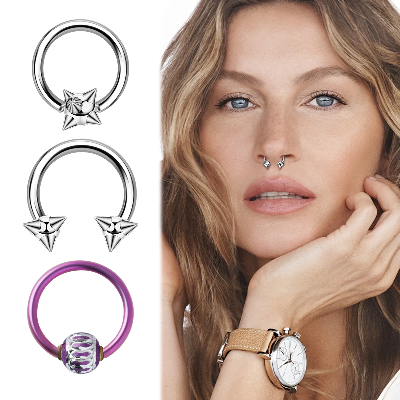 1pc Edelstahl Nase Piercing dreieckigen Stern Nasenring minimalist ischen kreativen lila Nasenring Punk menschlichen Piercing Schmuck