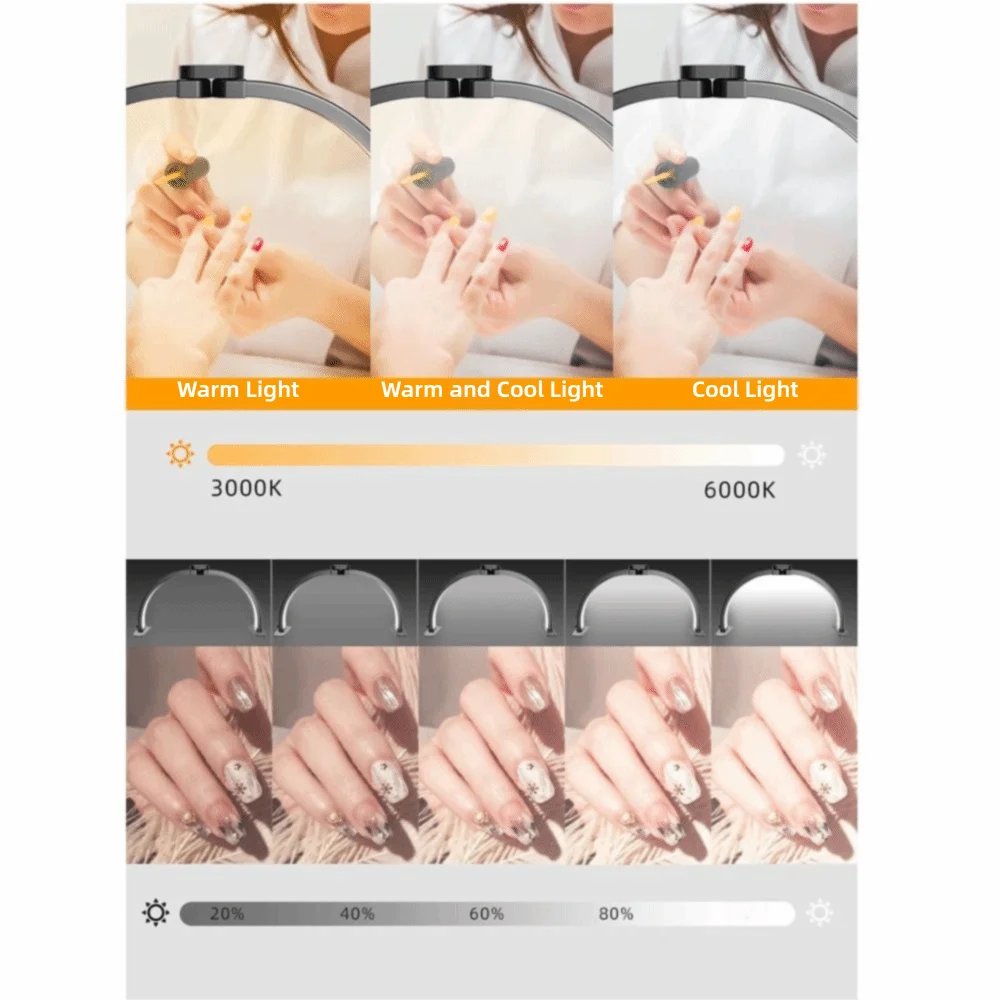 Dimmable Half Moon Nail Lamp 10 Brightness Levels Shadow-Free Manicure Light Eye Protection High Bright Photography Fill Light