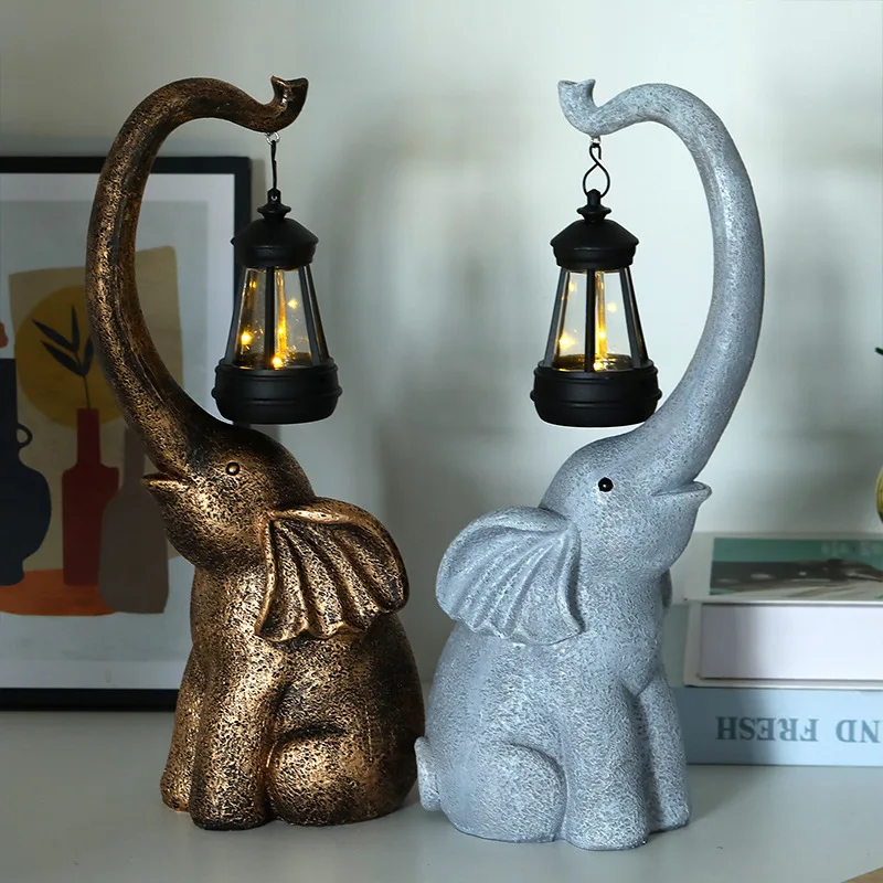 

1pcs Elephant Lamp Resin Craft Statue Outdoor Yard Garden Home Decor Vintage Animal Sculpture Statue Artwork