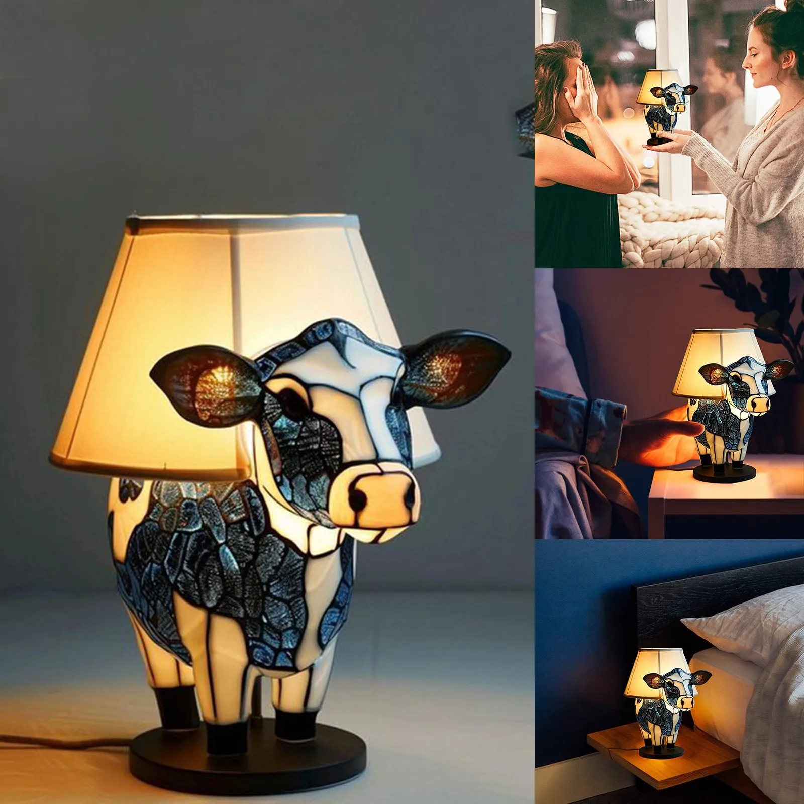 Exquisite Fun And Cute Cow Table Lamp Convenient Bedside Energy Saving Portable Modern Night Light Unique Colorful Home Decor