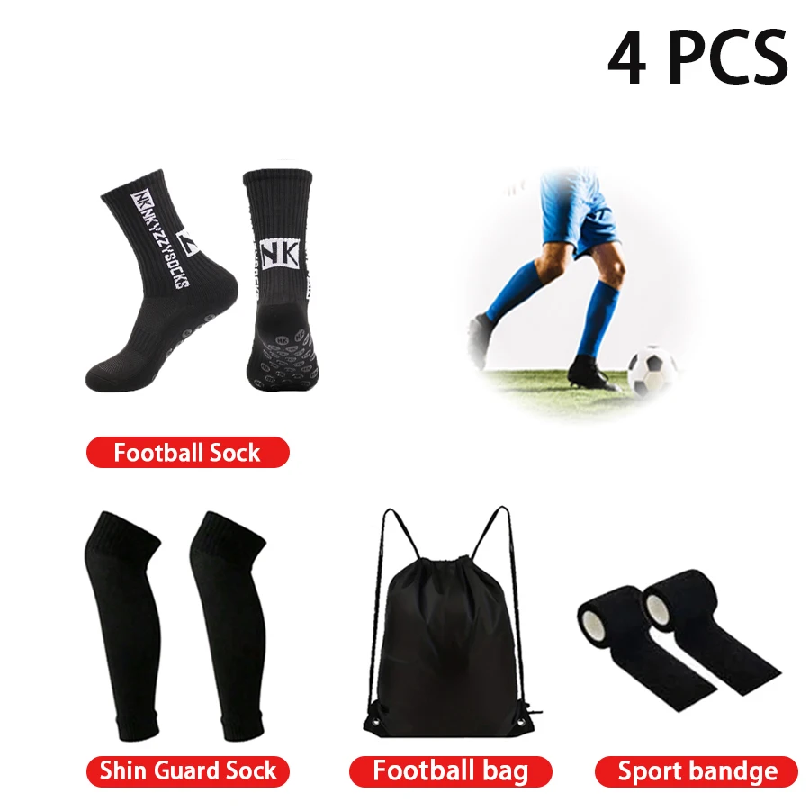 

4 Piece Set Men Women Sports Nonslip Breathable Competition Football Socks Compression Socks Bandages Football Bag