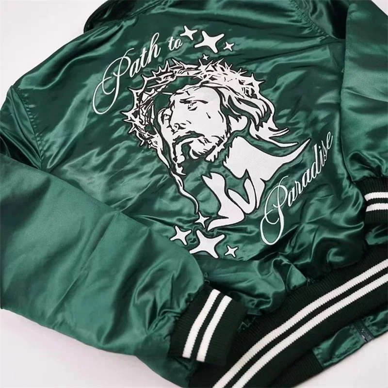 2024ss Green Bomber Jackets Men Women Best Quality Heavy Embroidery Oversized Jacket