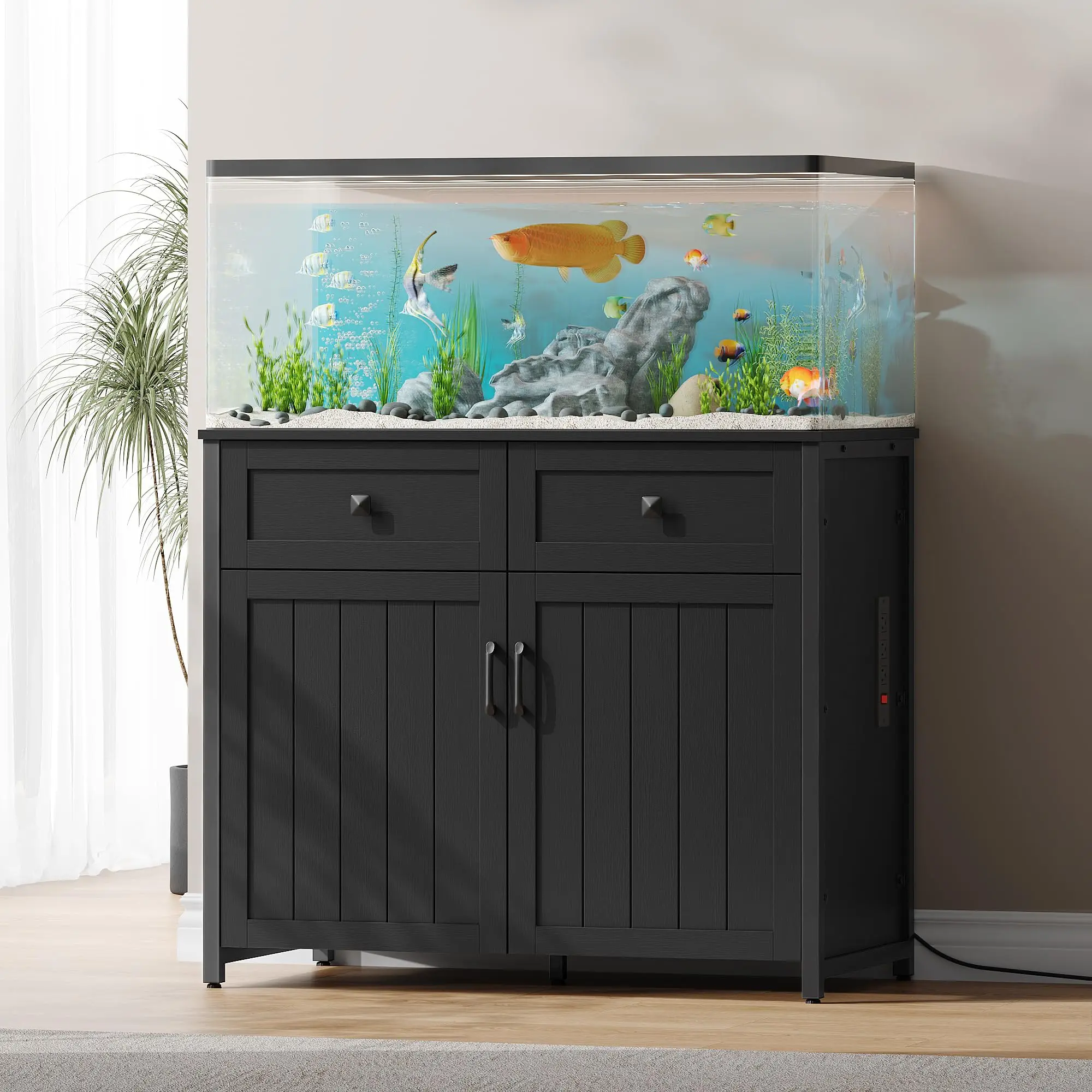 40-50 Gallon Aquarium Stand with Power Outlets, Cabinet for Fish Tank Accessories Storage, Heavy Duty Metal Fish Tank