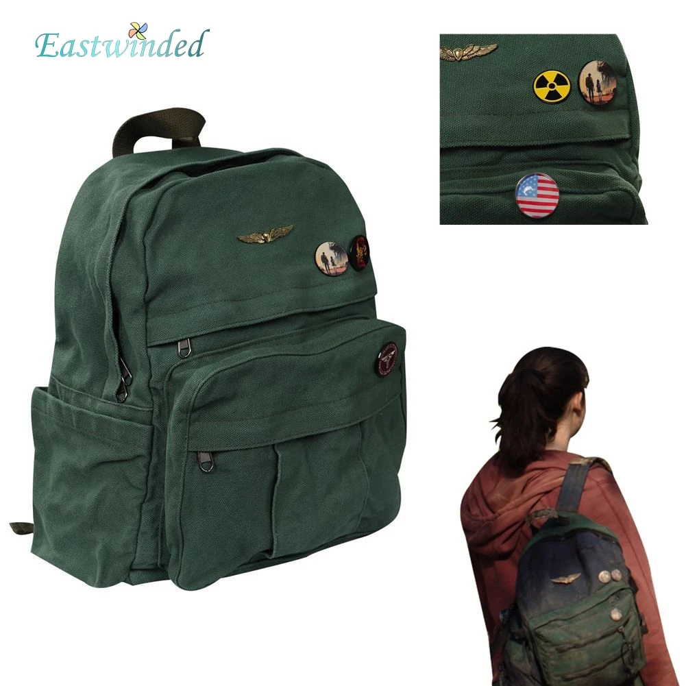 

Ellie Cosplay Green Backpack The Last For Us Roleplay Fantasia School Bag Women Rucksack Badge Brooch Bag Pendant Accessories