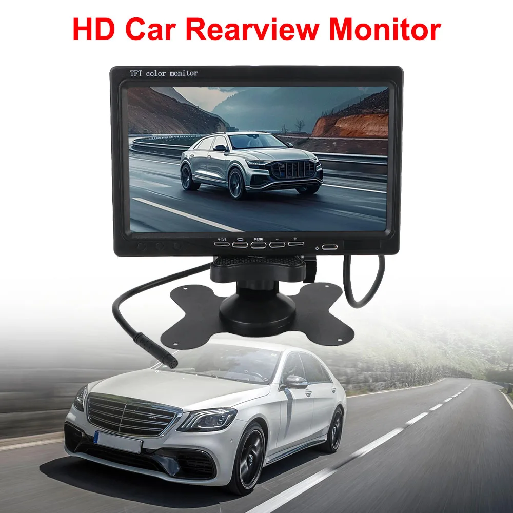 Full Color Display Universal Car Rearview Monitor HD Video Support 7 Inch TFT Screen 9V-35V Reverse Priority Auto Parking Assist