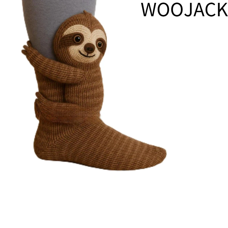 

WOOJACK 1 Pair 3D Knit Animal Socks for Women - Floor Socks，Plush Sloth Hug Crew Socks,Cozy Hand Crocheted Winter Socks (Sloth）