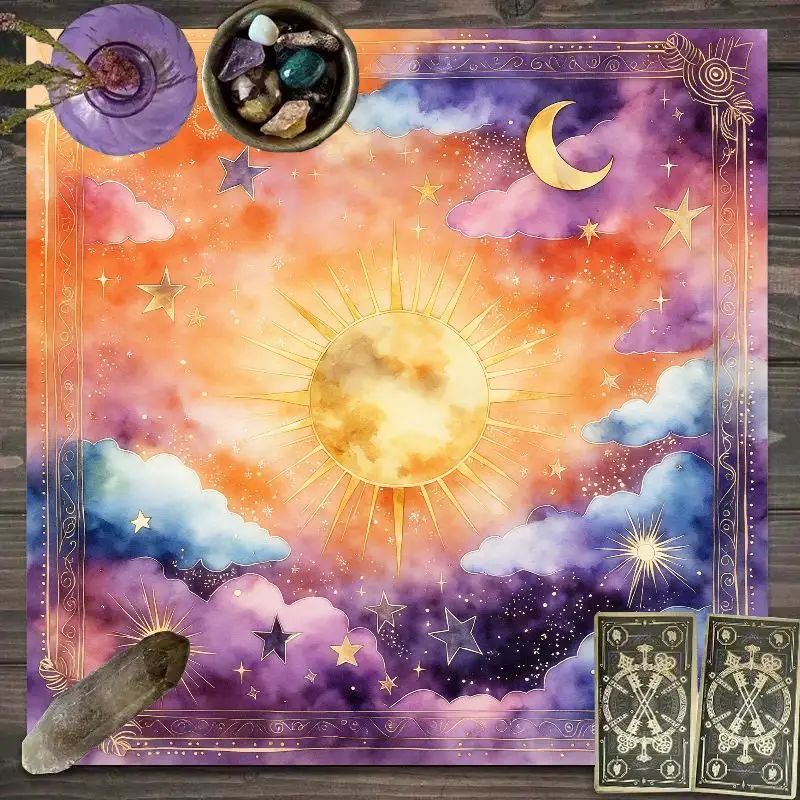 VIKAMA golden tarot card back sun pattern witch altar cloth wicca pagan spiritual ritual ideal for reiki crystal grid spell work
