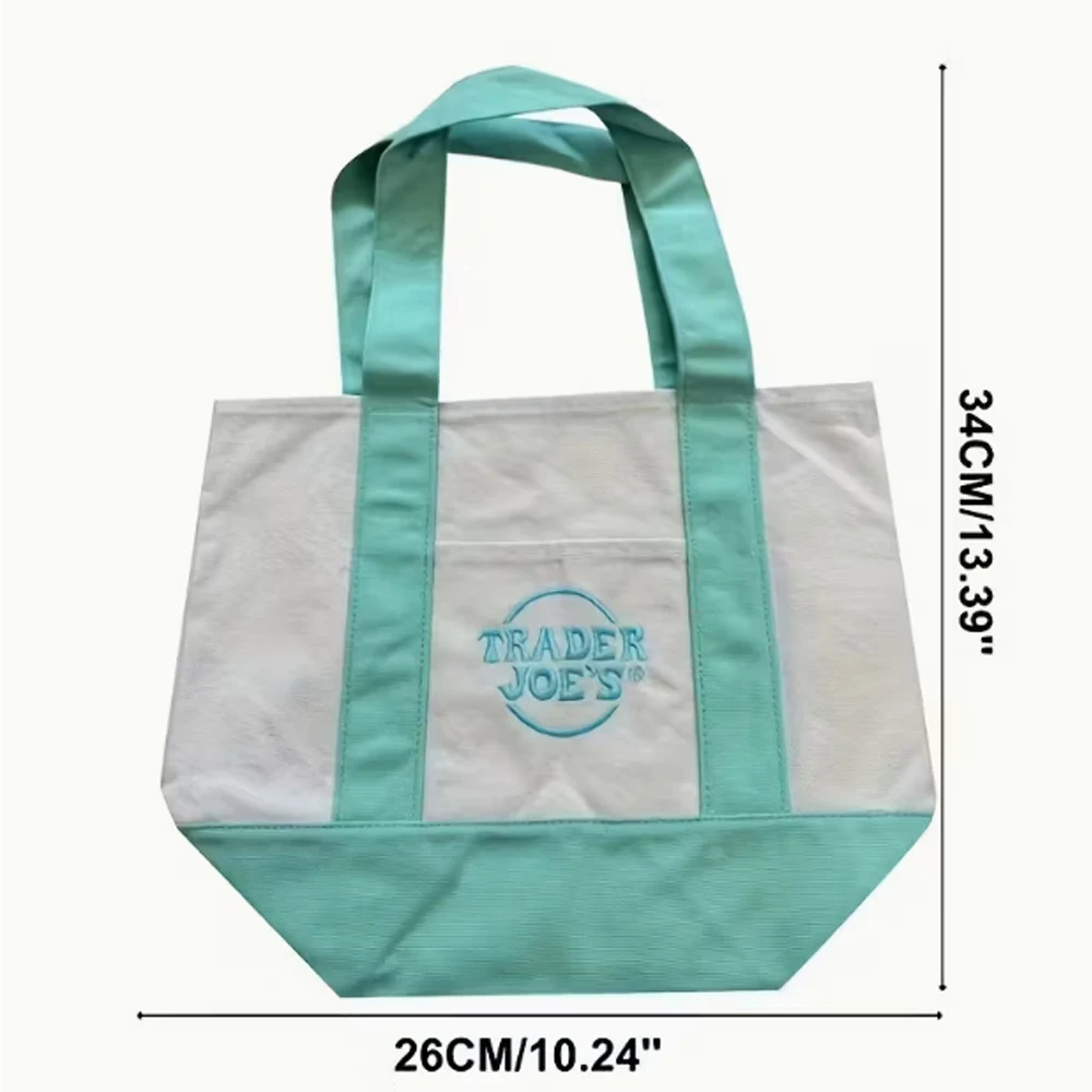 حقيبة حمل شديدة التحمل وقابلة لإعادة الاستخدام مكونة من 4 قطع، أكياس تسوق بيضاء من تاجر جو مع مقابض ملونة للبقالة والشاطئ #2
