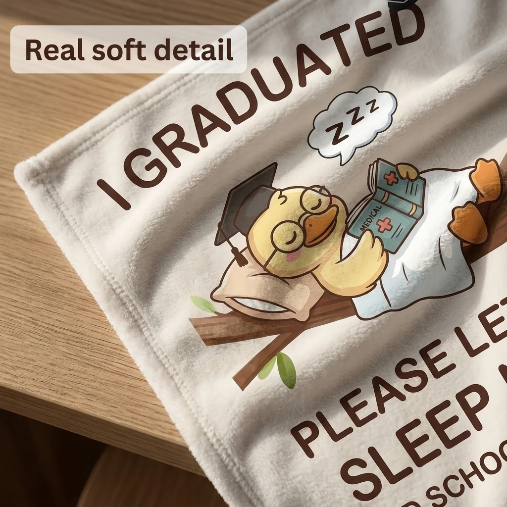 Med School Grad Duck 2026 Flannel Throw Blanket, Funny Med Grad Soft Cozy Blanket For Sofa Bed Home Decor Gift