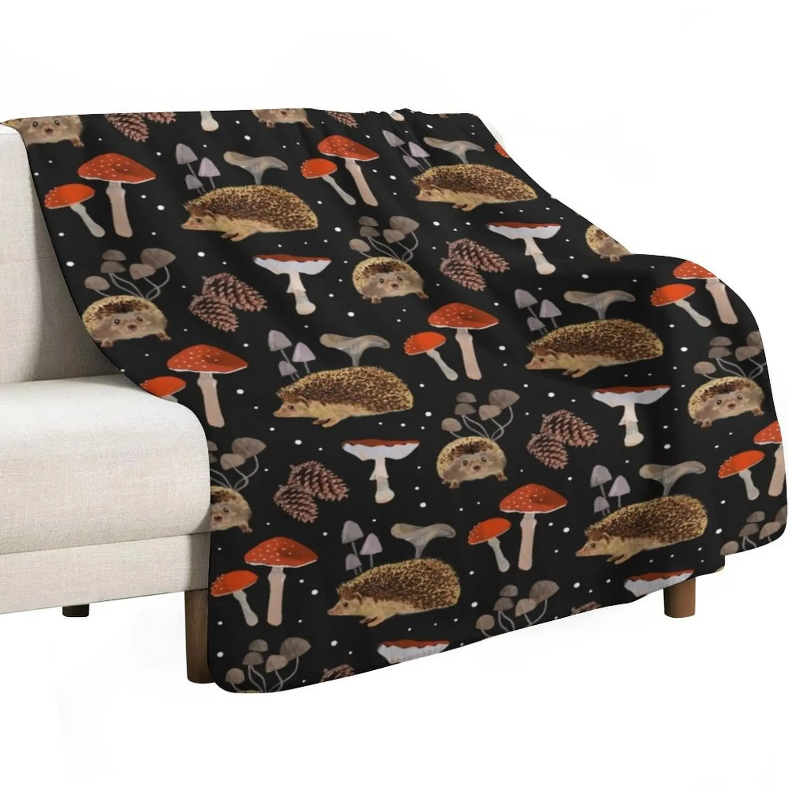 Hedgehogs and Mushrooms Throw Blanket Soft Solid Color Blanket for Couch Bed