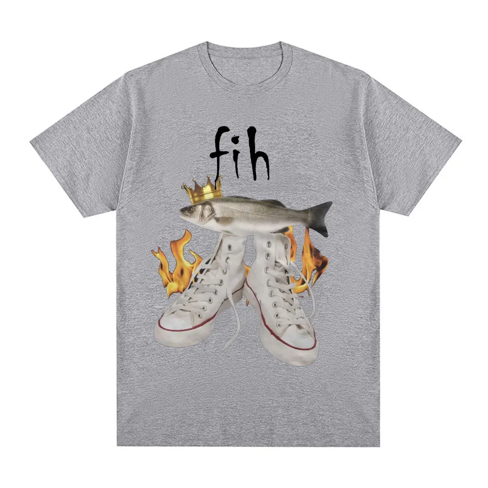 Fih مضحك ميمي الأسماك تي شيرت الرجال النساء موضة خمر المتضخم تي شيرت القطن عادية تي شيرتات قصيرة الاكمام Harajuku الشارع الشهير #4