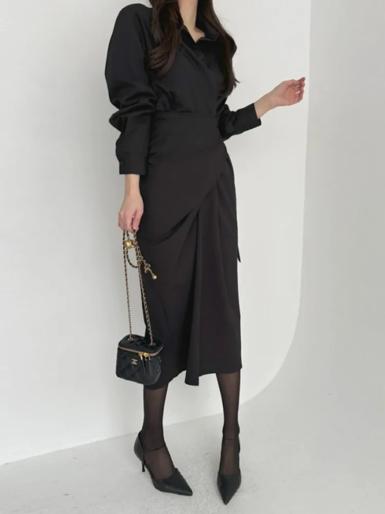 Faionable Long Crossbody Wrap Gürtel Irt Kragen Dr Ele Sle Koreanisches Design Frühling Herbst Saison Damenbekleidung