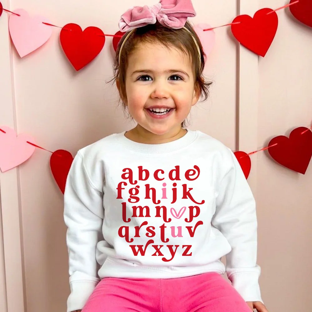 ABC I Love You Alphabet Printed Kids Sweatshirt Valentine's Day Boys Girls Pullover Tops Outfit Child Long Sleeve Hoodie Clothes