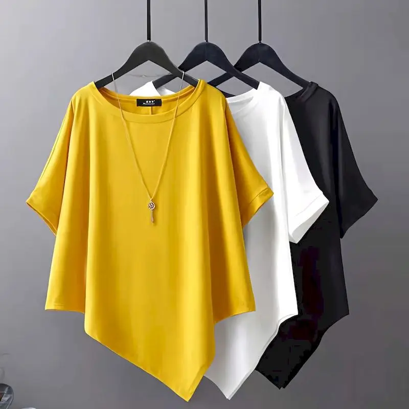 Irregular T Shirts Women Korean Style Oblique Hem T-shirt Fashion Casual Loose Pullover Short Sleeve Tops Summer Trend Tshirt