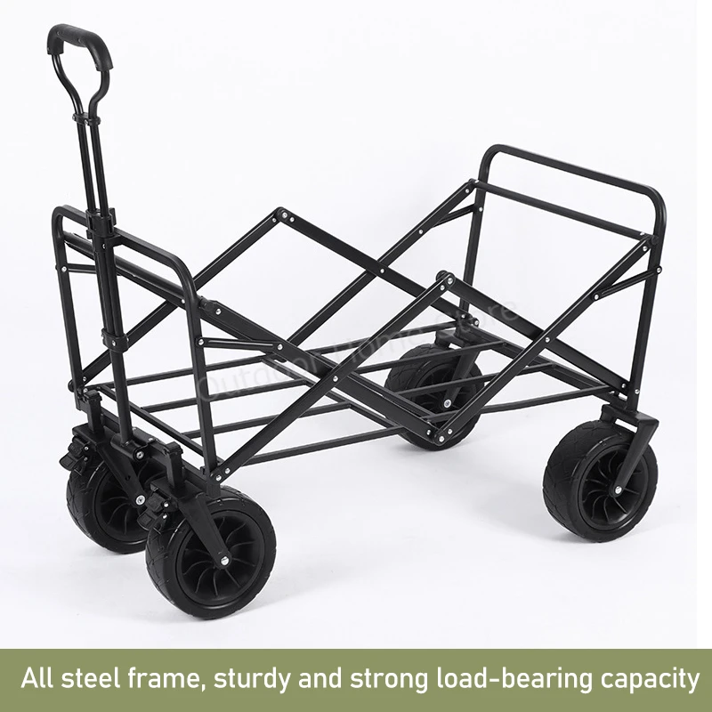 Portable Camping Wagon Folding Large Capacity Trolley Cart Adjustable Beach Garden Handcart Portable Picnic Shopping Cart