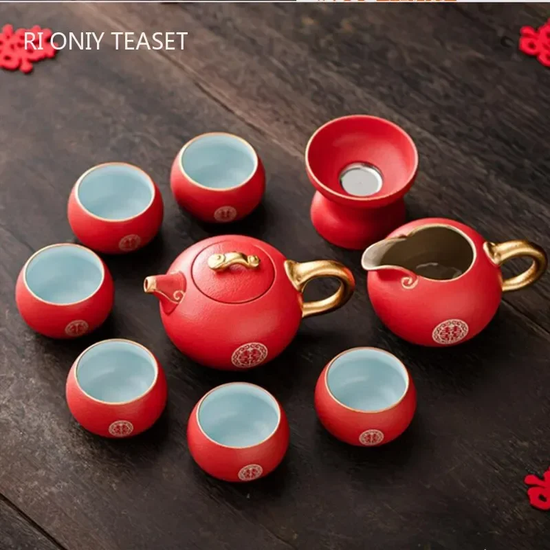 

High Grade Red Ceramic Tea Set Chinese Wedding Teapot Boutique Handmade Teacup Household Tradition Teaware Tea Ceremony Gifts