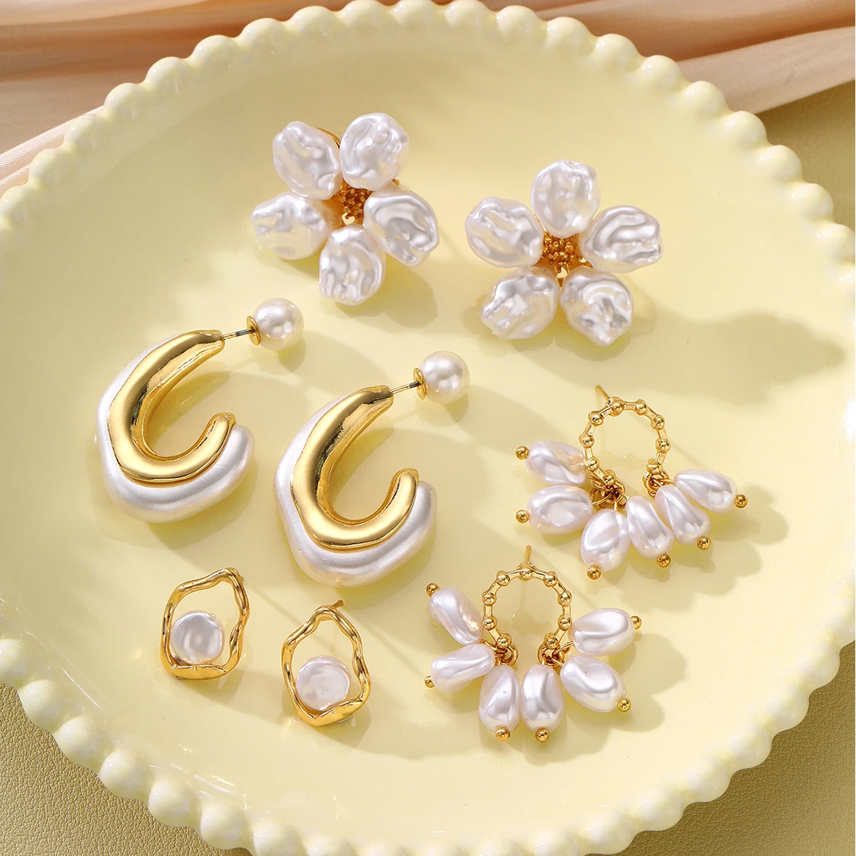 مجموعة مكونة من 8 قطع من أقراط اللؤلؤ على شكل زهرة للنساء على الطراز الفرنسي القديم أقراط للحفلات بسيطة ملابس يومية هدايا مجوهرات #5