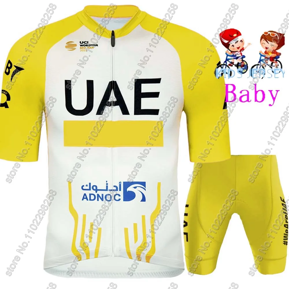 Kids 2024 UAE Team Cycling Jersey Set Boys Girls Green TDF Cycling Clothing Children Suit MTB Ropa Maillot