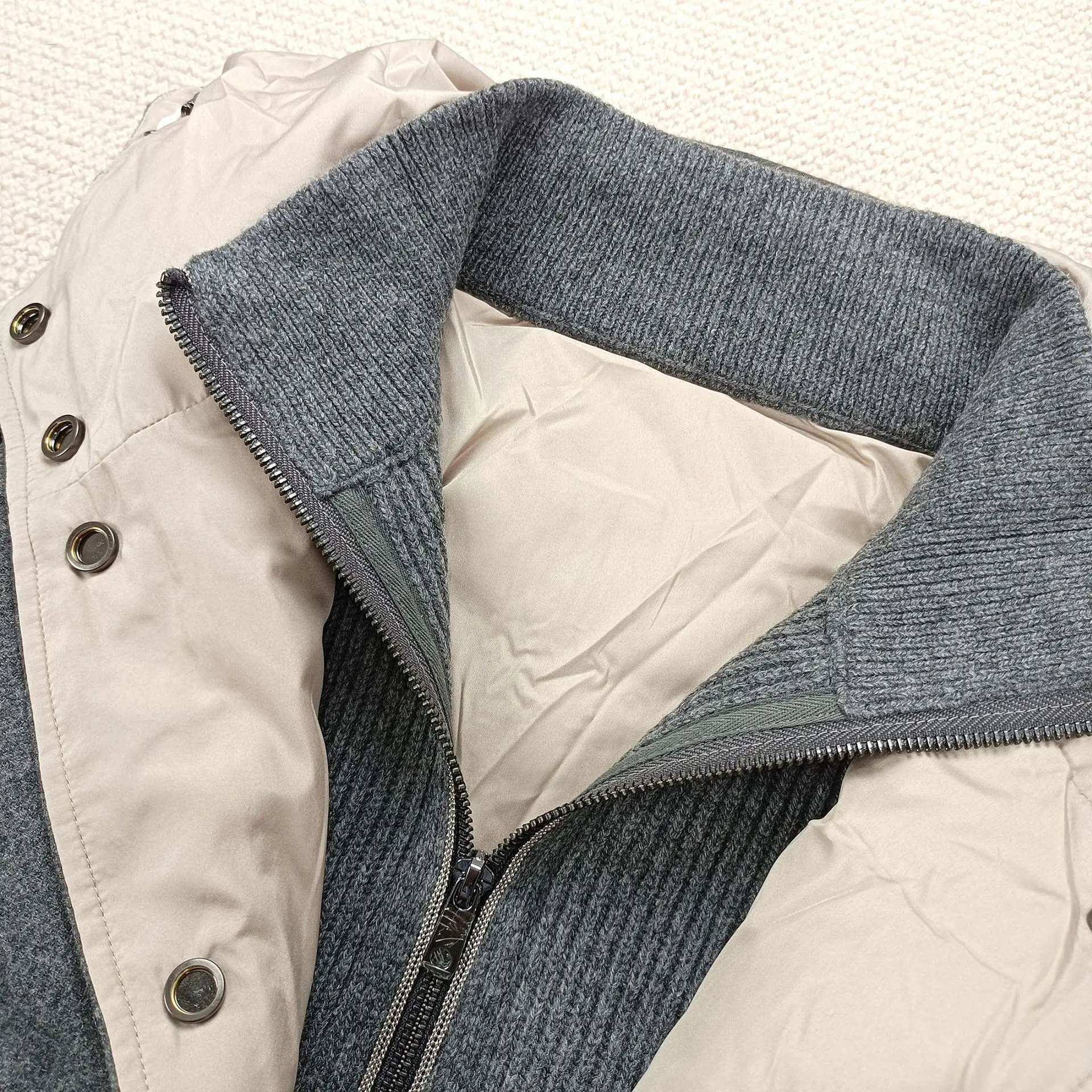 

Women'S Wool Fake Two-Piece Knitted Cashmere Zipper Sweater With Hood, Long Thick White Goose Down Jacket