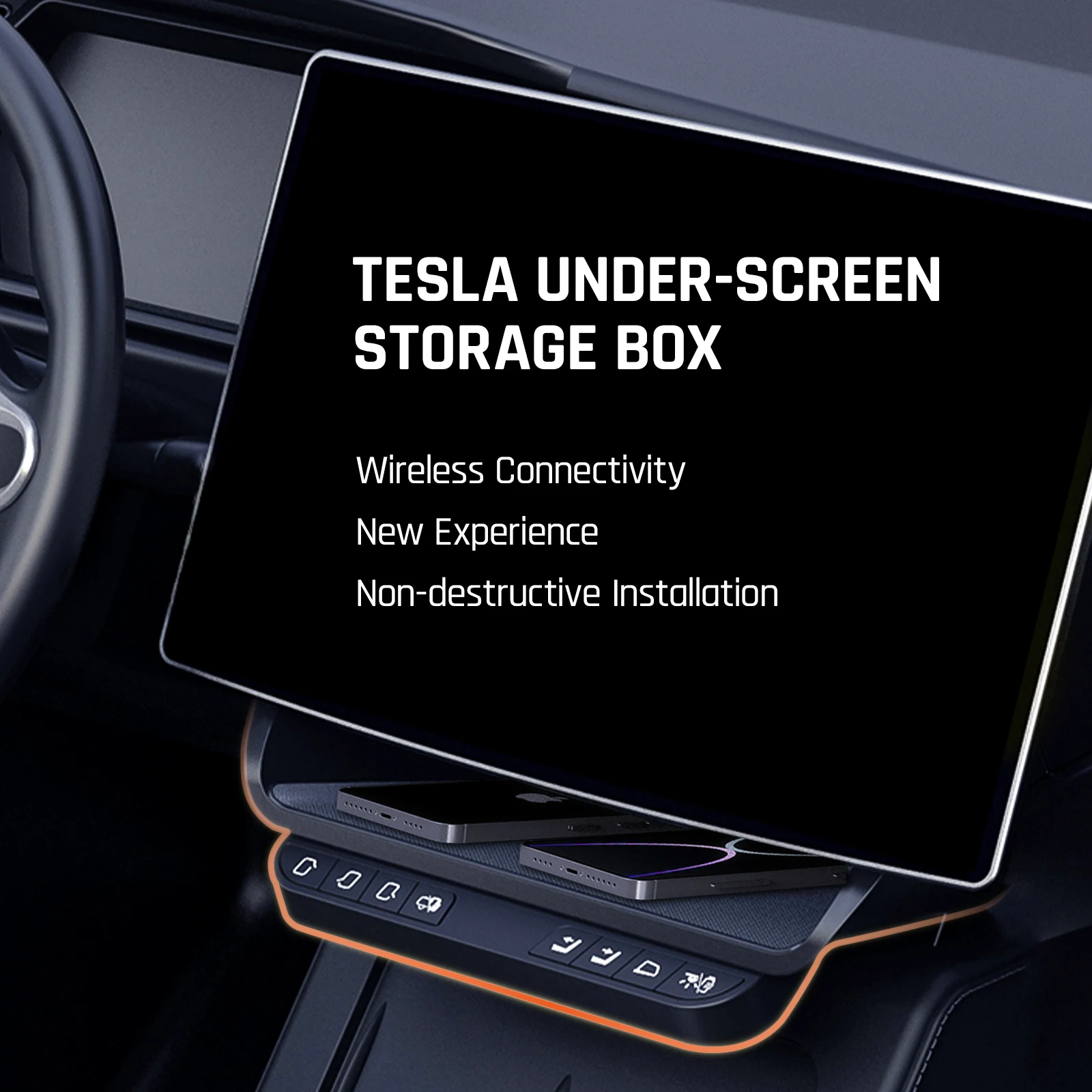 For Tesla Model 3/Y Highland Center Display Stand Wireless Connectivity Smart Button Storage Box Dashboard Glove Boxes 2024