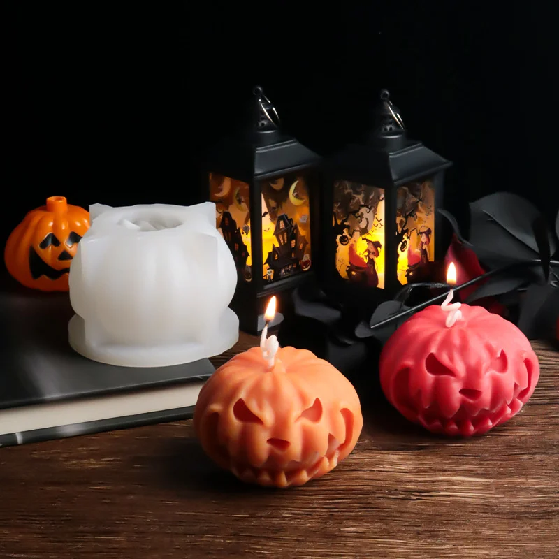 

3D Halloween Trick Or Treat Pumpkin Head Aroma Candle Silicone Mold Plaster Epoxy Resin Decoration Molds