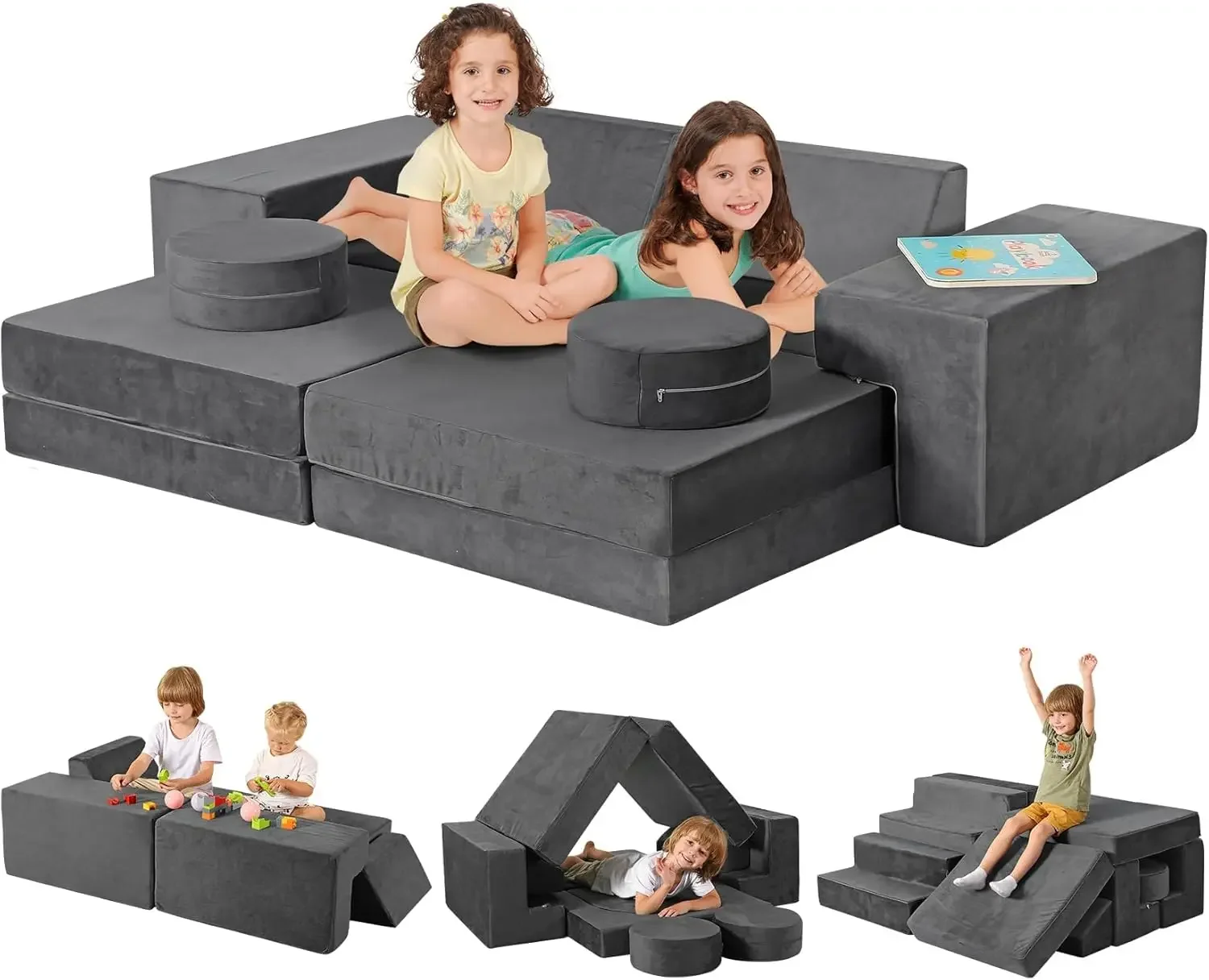 Modular Kids Play Couch, 320+DIY Convertible Foam Couch for Boys & Girls, Versatile Kids Couch Building Fort, Child Sectiona